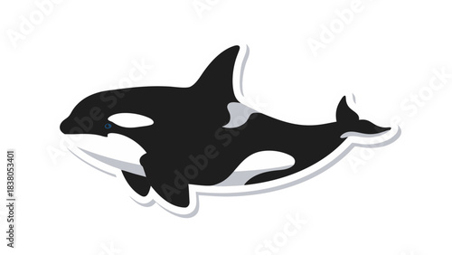 Pixel Art Orca Killer Whale Ocean Marine Mammal Black and White with Blue Eye on a Black Background