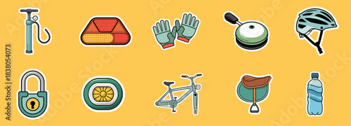 bicycle accessory sticker collection with safety and repair equipment