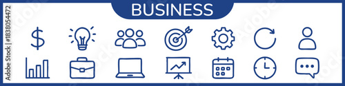 Set of 14 Business icons. Business and Finance web icons in rough minimal line icons style. Money, bank, contact, infographic. Icon collection. Vector illustration