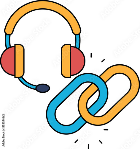 A black and white image of a headset and a chain