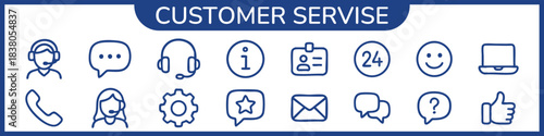 Customer service set of web icons in Rough Minimal Line style. Help and support. Support and service icons for web and mobile app. Online help, assistance, customer, 24 hrs, service and more.