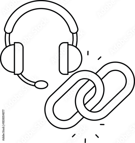 A black and white image of a headset and a chain