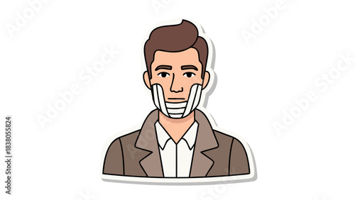 Pixelated Man with Brown Hair and Beard Applying Shaving Cream to Face Wearing a Beige Jacket and White Shirt Isolated on Black Background