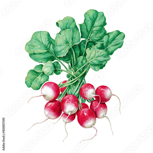 Freshly harvested radishes with vibrant green leaves, showcasing natural beauty and healthy produce