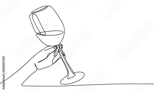 Elegant Hand Holding Wine Glass in Continuous Line Art