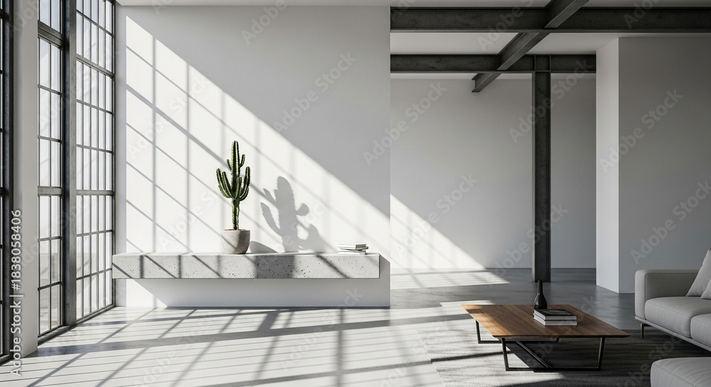 Fototapeta premium Indoor Cactus on Minimal Concrete Shelf