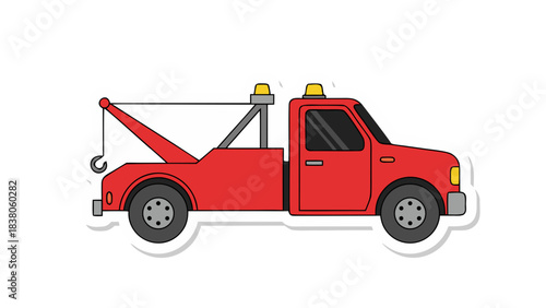 Red Tow Truck Illustration Isolated on Black Background with White Border and Yellow Lights on Top Clean Design for Assistance and Recovery Services