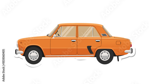 Retro Orange Sedan Car in Pixel Art Style on a Black Background with Detailed Wheels and Chrome Accents