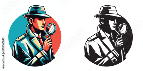 vector and silhouette set of detectives on white background
