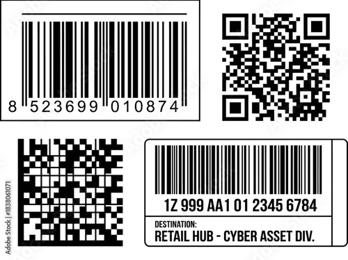 Collection of Barcode and QR Code examples for product identification and data storage