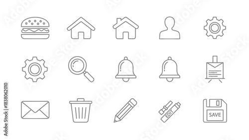 Clean and Modern Vector Line Icons Collection for Web and Mobile UI Design – Essential Graphic Elements for Applications and User Interfaces