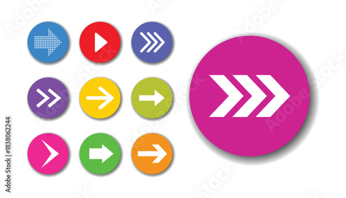 Circle and arrow. vector arrow icon set. arrow sign in colorful circle with shadow. flat design vector illustration