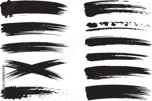 Set of black ink brush strokes and swipes