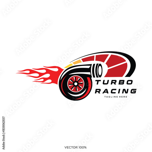 Dynamic Turbo Racing Emblem with Fiery Exhaust