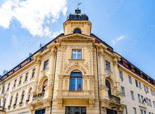 Exterior view of the Narodni Dom on Trg Celjskih knezov, a neo Renaissance landmark designed by architect Vladimir Hrasky, housing municipal offices and an art gallery 