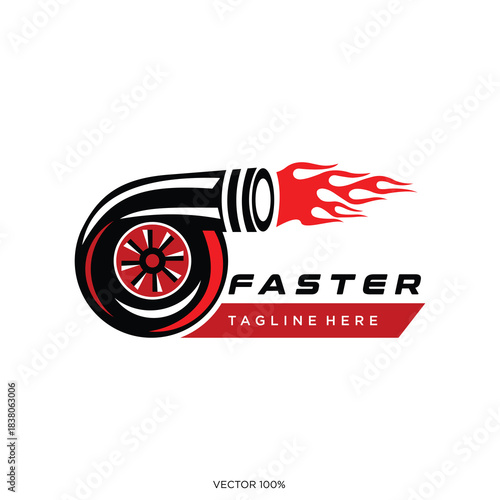 Dynamic Turbocharger Logo with Red Flames for Speed