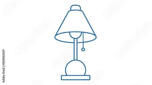 Simple blue outline of a desk lamp with a conical shade on a black background ideal for minimalist decor and design concepts