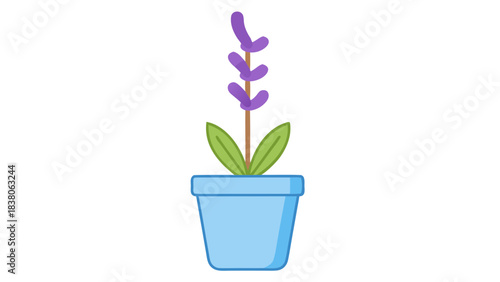 Simple Pixel Art Illustration Of A Lavender Plant In A Blue Pot On A Black Background With Soft Lighting