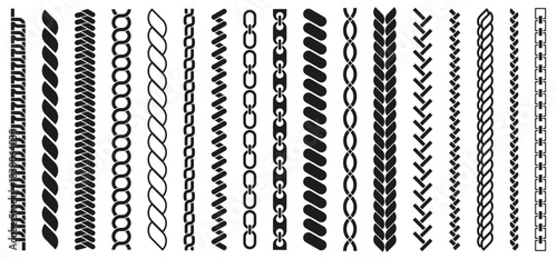 Various chain and rope patterns in vertical arrangement. Clean bold silhouettes show texture variety