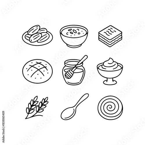Hand drawn collection of sweet and savory food items