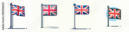 Vector set of simple British flagpoles on white background