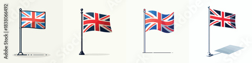 Vector set of simple British flagpoles on white background