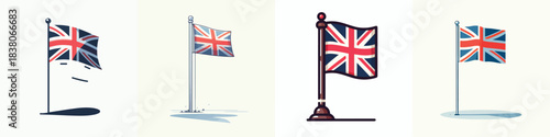 Vector set of simple British flagpoles on white background