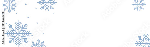 Clean winter background with pale blue geometric snowflakes and tiny stars on white, leaving ample copy space for Christmas greetings, holiday banners, invitations, and seasonal promotional designs.