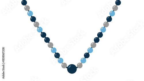 Stylish V Shaped Necklace With Blue Gray And Light Blue Beads On A Black Background Minimalist Jewelry Design With A Central Dark Blue Pendant