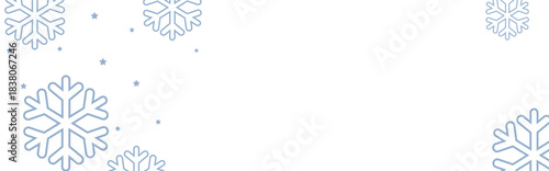 Clean winter background with pale blue geometric snowflakes and tiny stars on white, leaving ample copy space for Christmas greetings, holiday banners, invitations, and seasonal promotional designs.