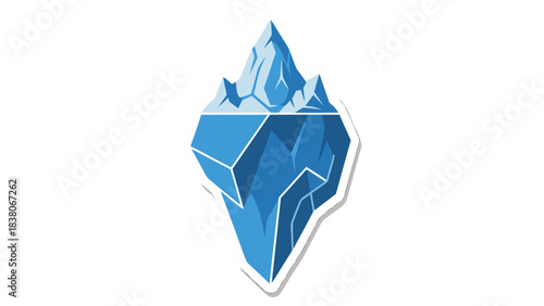 Stylized Blue Iceberg Floating In Clear Water With Visible Underwater Section And Jagged Peaks On A Black Background With White Outline