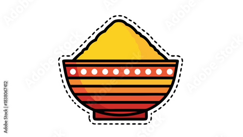 Stylized Illustration of a Bowl Filled with Yellow Powder Against a Black Background