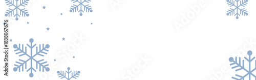 Clean winter background with pale blue geometric snowflakes and tiny stars on white, leaving ample copy space for Christmas greetings, holiday banners, invitations, and seasonal promotional designs.