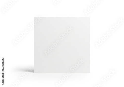 Blank white card mockup stands upright against a bright white background