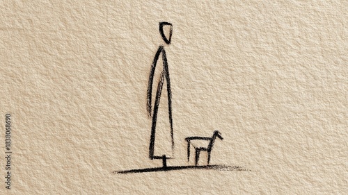 Shepherd caring for flock, a symbol of guidance and protection in style drawing minimalist simple