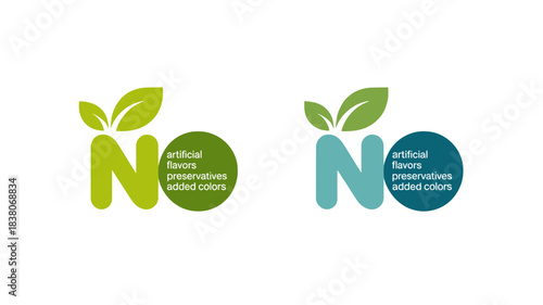 No artificial flavors, preservatives, added colors food labels isolated on white background