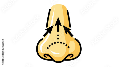 Stylized Illustration of Human Nose with Upward Arrows Indicating Sensation or Smell Function Against Black Background Realistic Texture and Smooth Form