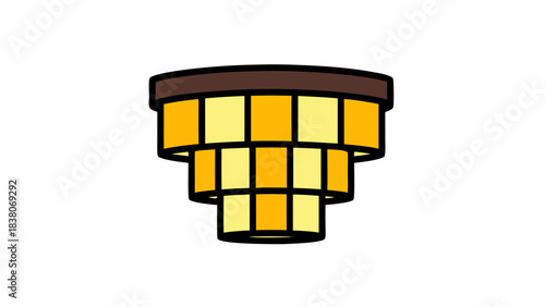 Tiered Chandelier With Yellow Glass Panels And Dark Brown Top Suspended In Darkness