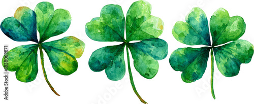 Watercolor clover shamrock green leaf botanical trio lucky charm nature