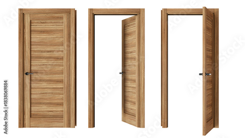Wooden interior door set closed and open