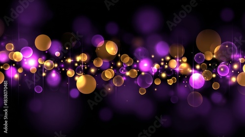 Abstract purple and gold bokeh lights creating festive atmosphere