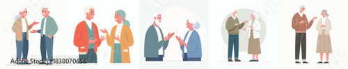 vector grandpa and grandma talking casually with open hand gestures