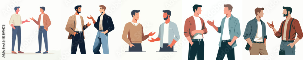 Fototapeta premium vector 2 men talking casually with open hand gestures