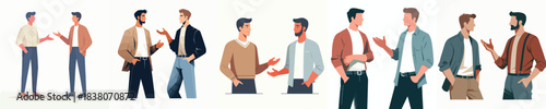 vector 2 men talking casually with open hand gestures
