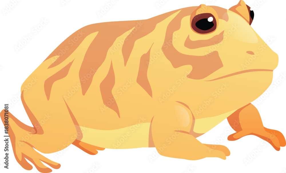 Naklejka premium Cute orange frog, cartoon toad is sitting, vector flat illustration of exotic pet reptile, amphibian animal side view