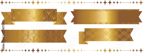 高級感のあるアールデコ模様のリボンセット　ゴールド