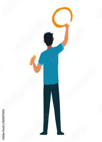 Planning talking concept. Business meeting and events organizing process office working. Vector illustration with man character