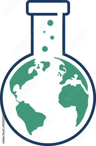 Laboratory flask with earth globe, flat line vector icon
