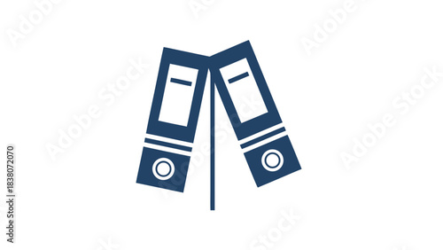 Two Dark Blue Archival Binders Standing Upright Against a Solid Black Background with Minimalist Style and Clean Lines Representing Organization and Data Storage