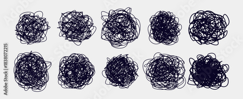 Chaos Brain Line Doodle Icon - Stress, Anxiety, and Mind Scribble Illustration